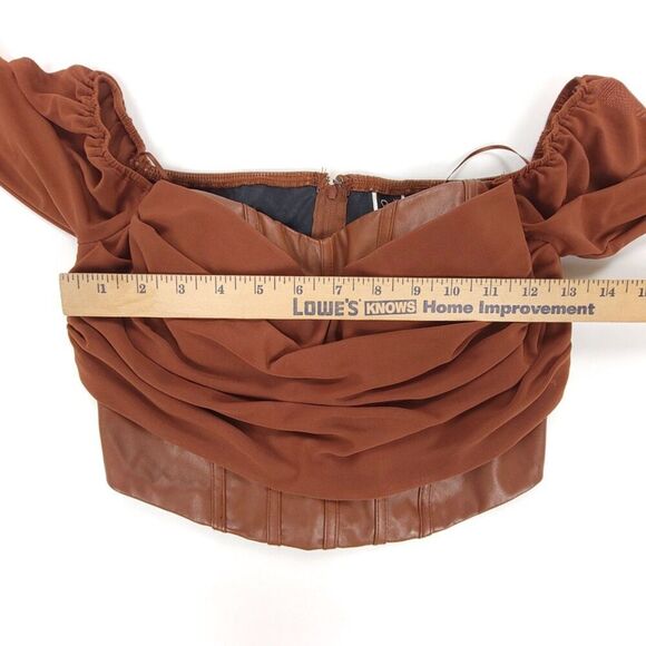 WINDSOR Edgy Luxe Off The Shoulder Corset Top Womens Small Brown Mesh Leather - Picture 2 of 8